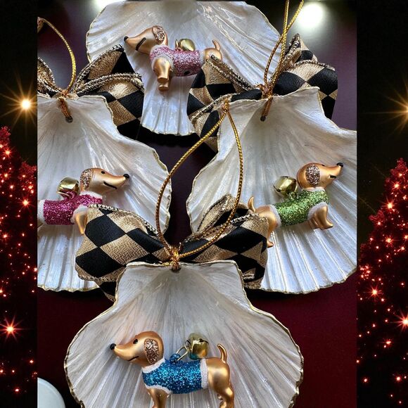 Handmade Dachshund Christmas Ornament x 4 | Seashell Coastal Decor - Picture 5 of 5